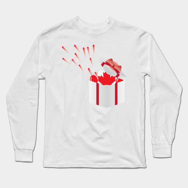 Canada Red and White party - Maple leaf, Balloons and fireworks Long Sleeve T-Shirt by sigdesign